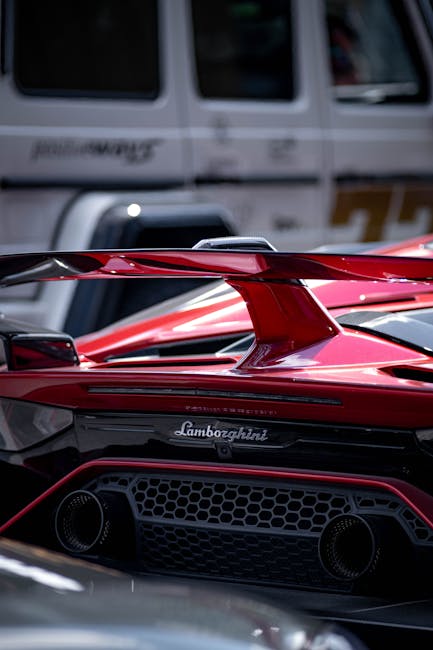 Luxury Cars - Close-up of a red Lamborghini Aventador's rear v #12499783