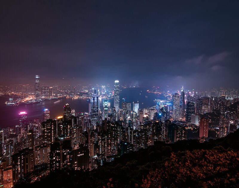 City Architecture - Stunning night view of Hong Kong's illuminated s #16732088
