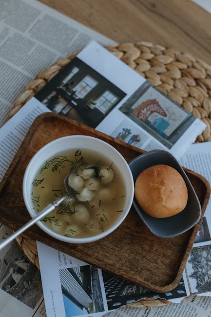 Food Aesthetics - A cozy meal featuring dumpling soup with fresh d #19907810