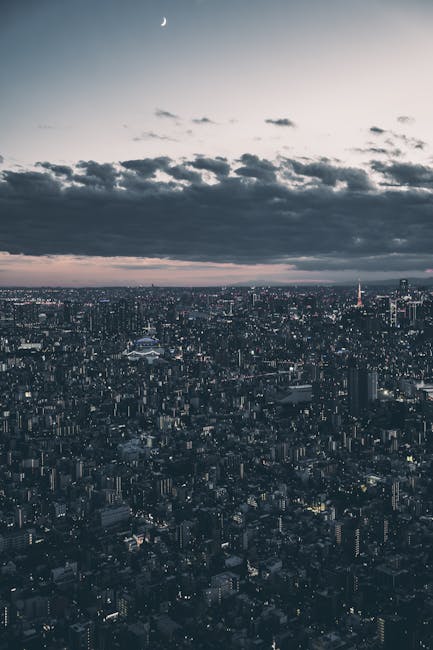 City Architecture - A stunning twilight aerial view over the vibrant #20106759