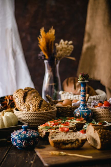 Food Aesthetics - A rustic display of breads, cherry tomatoes, and #30891293