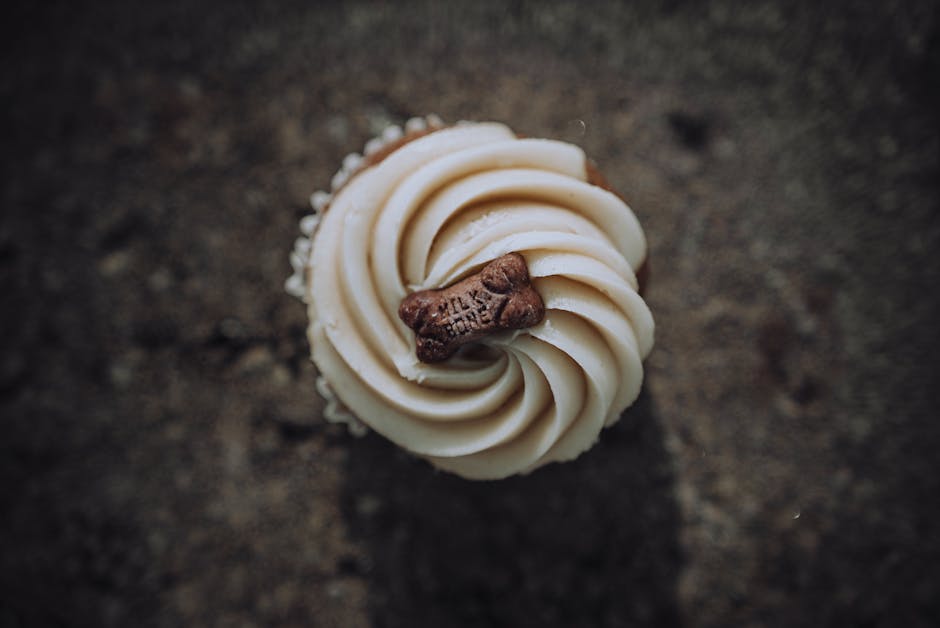 Food Aesthetics - Top view of a gourmet cupcake with cream frostin #34746654