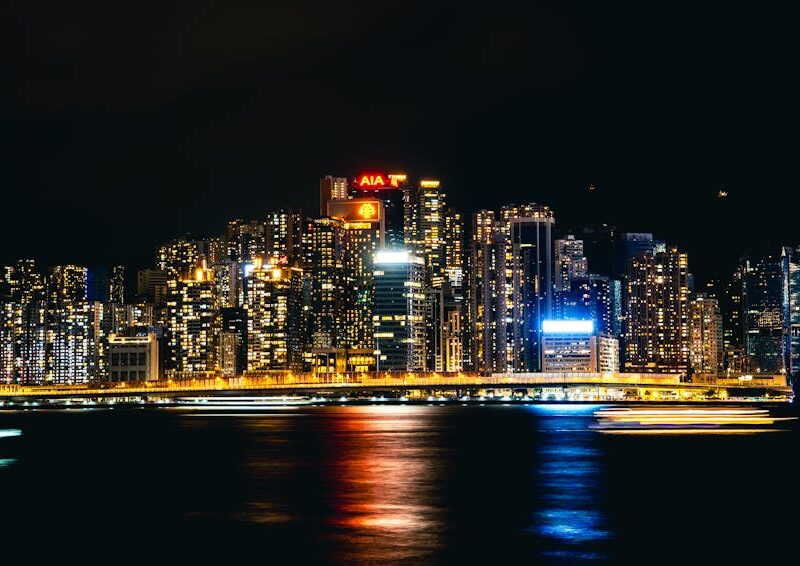 City Architecture - Stunning nighttime view of Hong Kong skyline wit #36521427