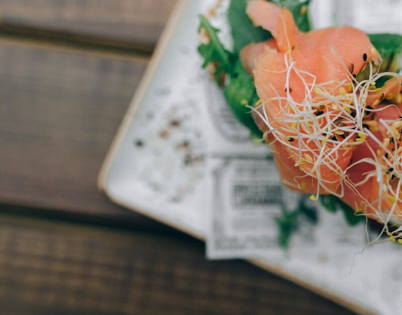 Food Aesthetics - Close-up of fresh salmon sashimi garnished with #4815267