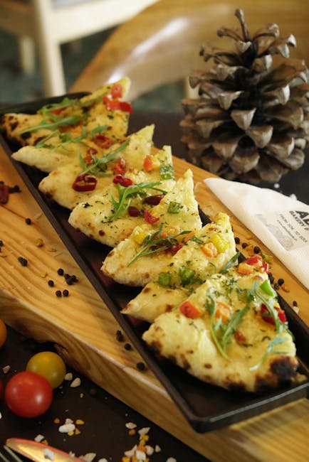 Food Aesthetics - Mouth-watering flatbread slices garnished with f #8414643